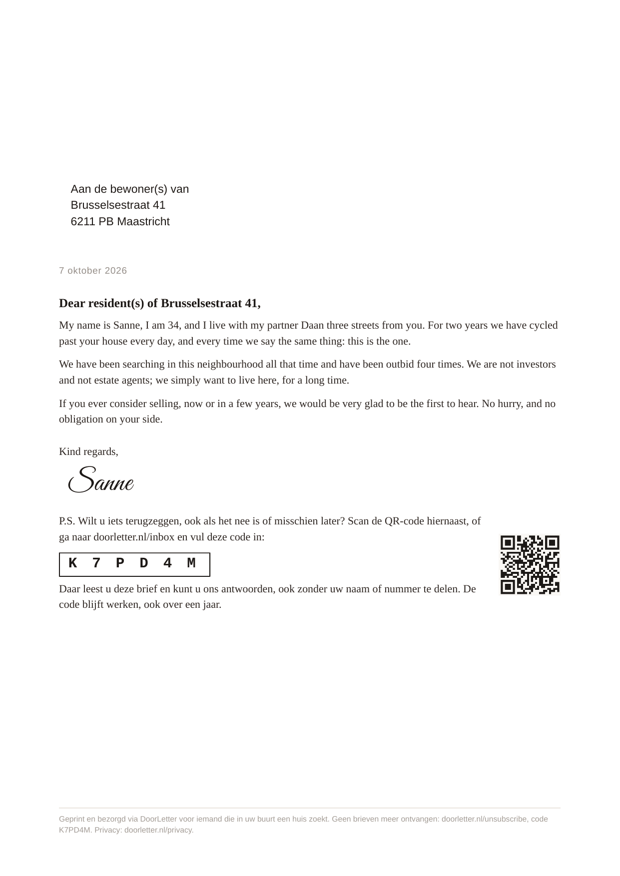 The letter as the owner receives it