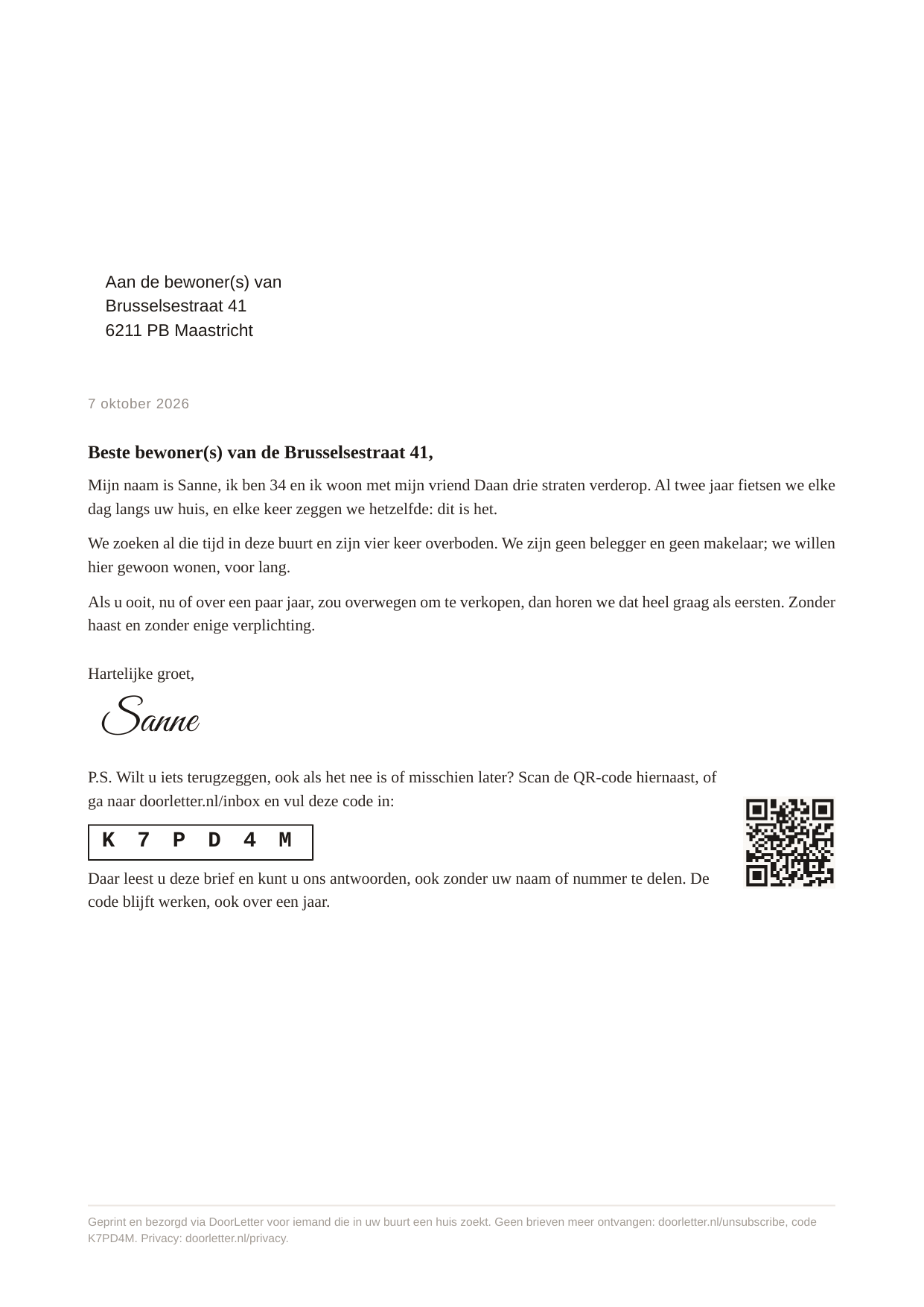 De brief zoals de eigenaar hem krijgt